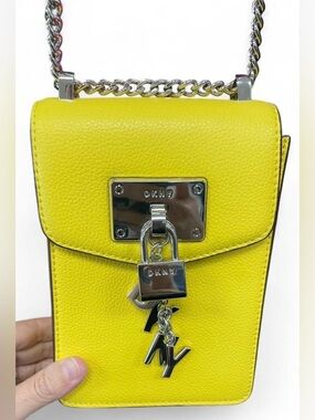 DKNY Yellow Leather Crossbody north/south Phone Bag with Chain Strap